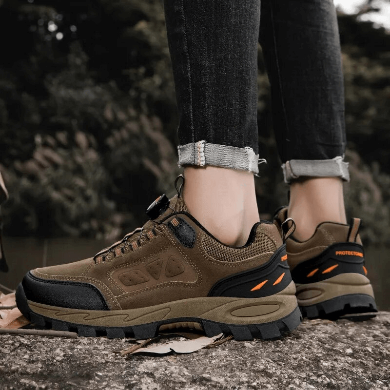 Outdoor breathable non-slip men's trekking shoes SF1635, showcasing comfort, grip-enhanced rubber outsole, and adventure-ready design.